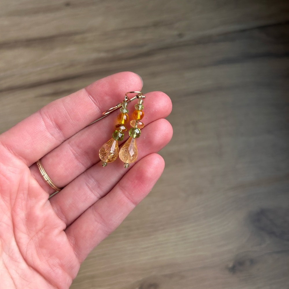 Elegant Gold, green and yellow Drop Earrings